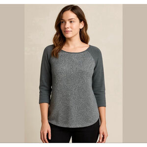 Ann Taylor Loft Small Grey Wool Blend Shimmer Sparkle Sweater 3/4 Sleeve Sz MP